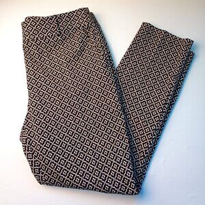 Loft Marisa Skinny Pants Size 12 Mid Rise Black Cream Patterned